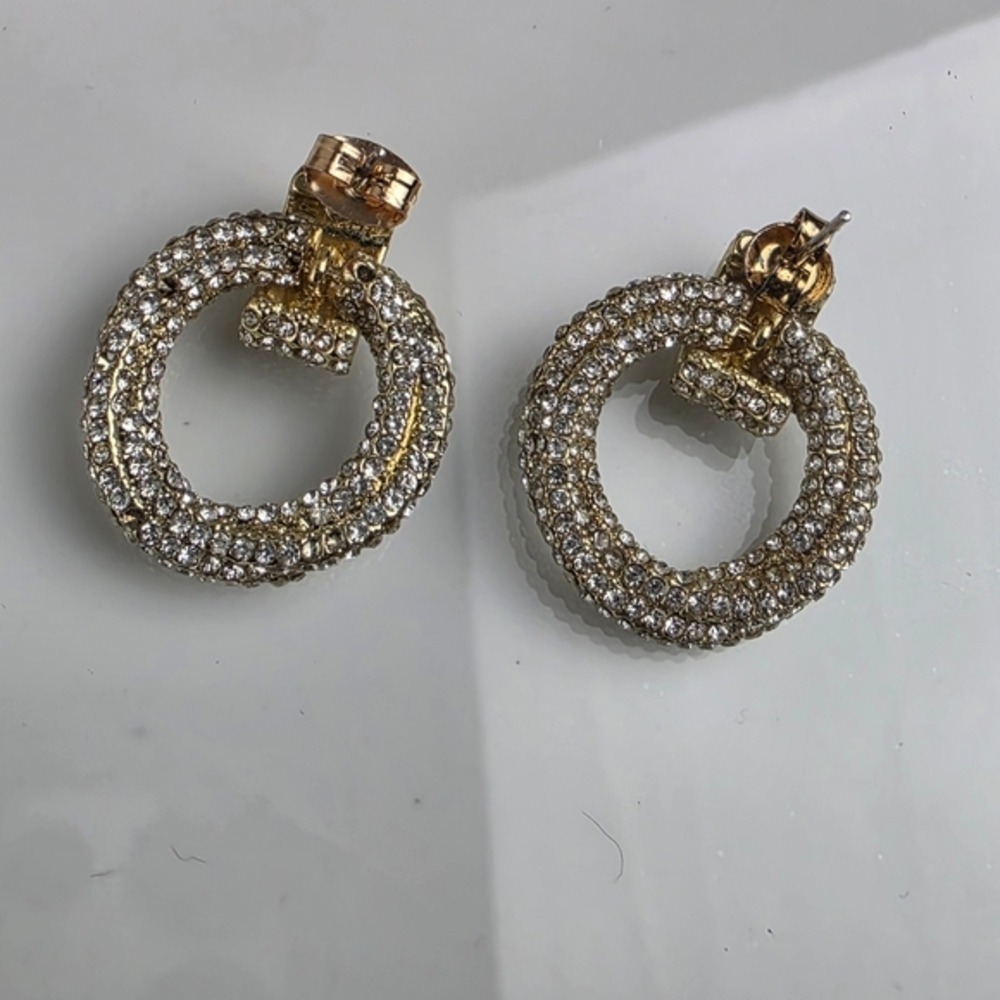 Gold Crystal Door Knob Hoop Earrings Pierced - Picture 5 of 11